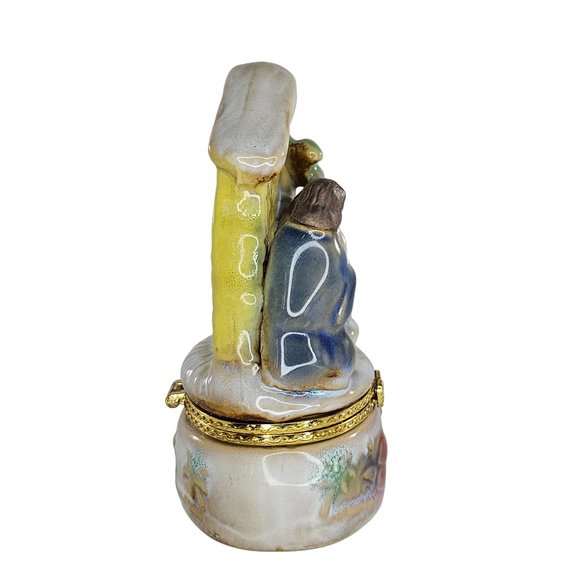 Nativity Scene Trinket Box Hinged Ceramic Mary Joseph Baby Jesus - Picture 3 of 10